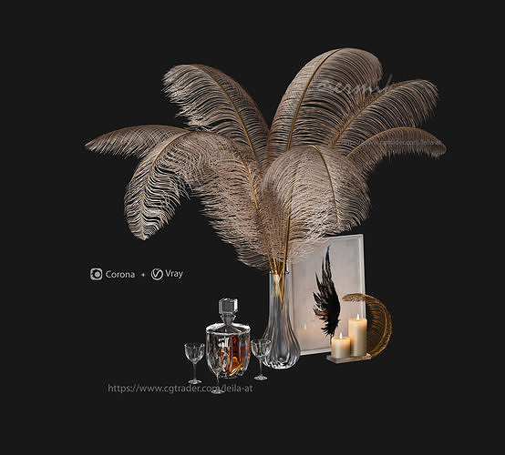 decorative set feathers wine 3D model