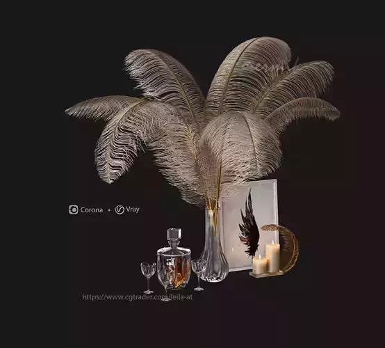 decorative set feathers wine 3D model