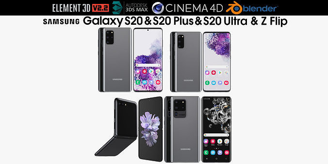 Samsung Galaxy S20 and S20 Plus and S20 5G Ultra and Z Flip  3D model