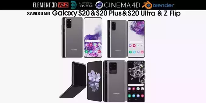 Samsung Galaxy S20 and S20 Plus and S20 5G Ultra and Z Flip  3D model