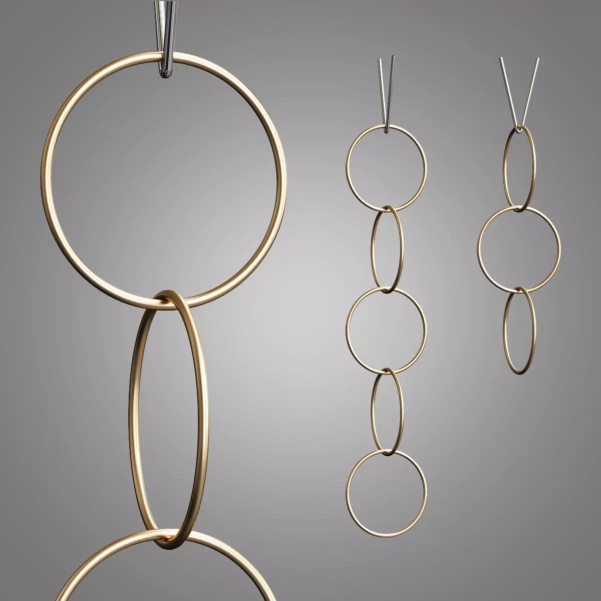 This Vertical Pendant Light Is Made Using Brass Rings 3D model_0