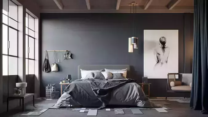 Cozy Bedroom interior scene 3D model
