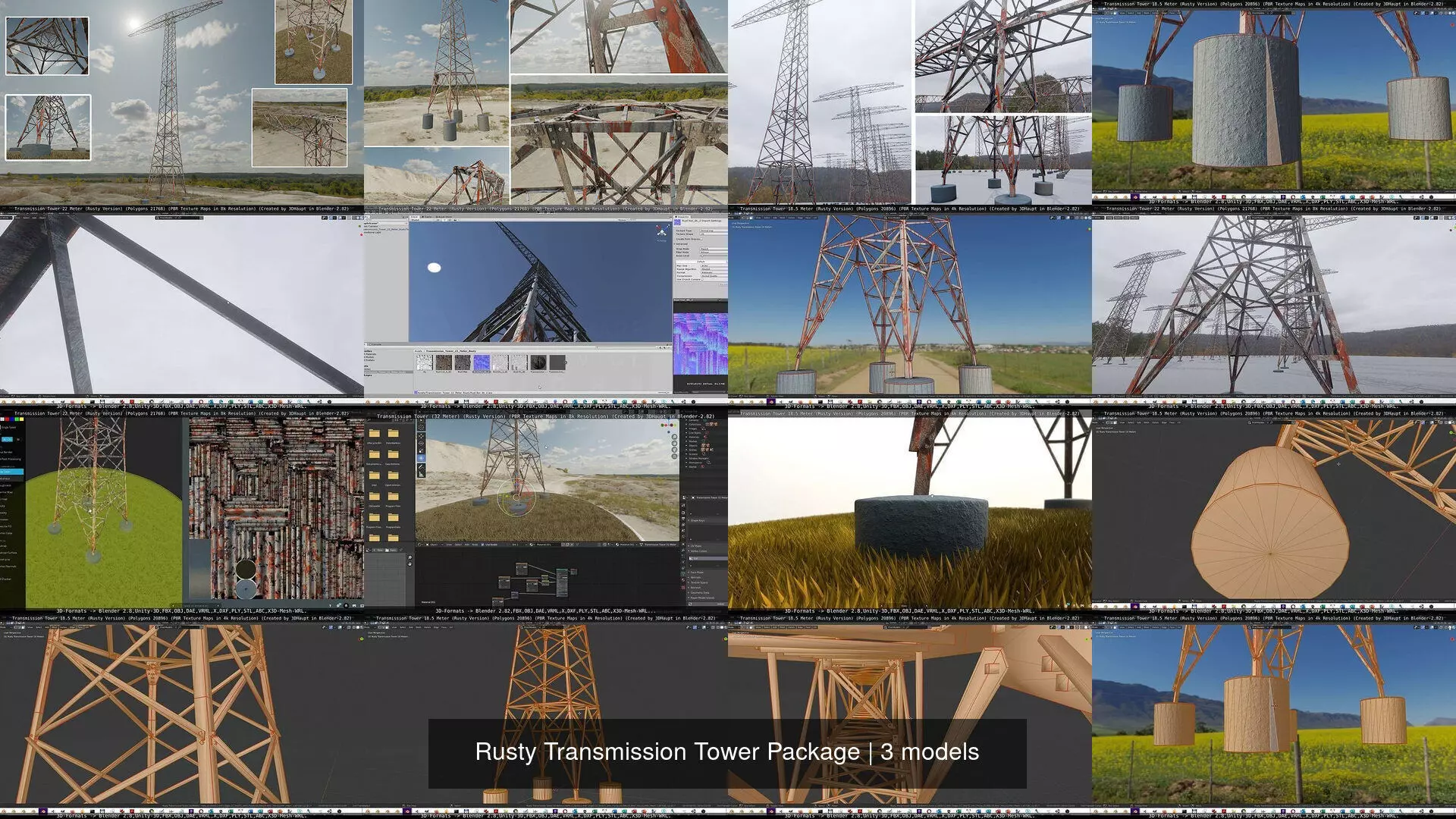 Rusty Transmission Tower Package 3D Model Collection_4