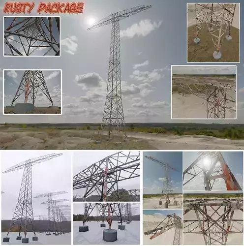 Rusty Transmission Tower Package 3D Model Collection Rusty Transmission Tower Package 3D Model Collection