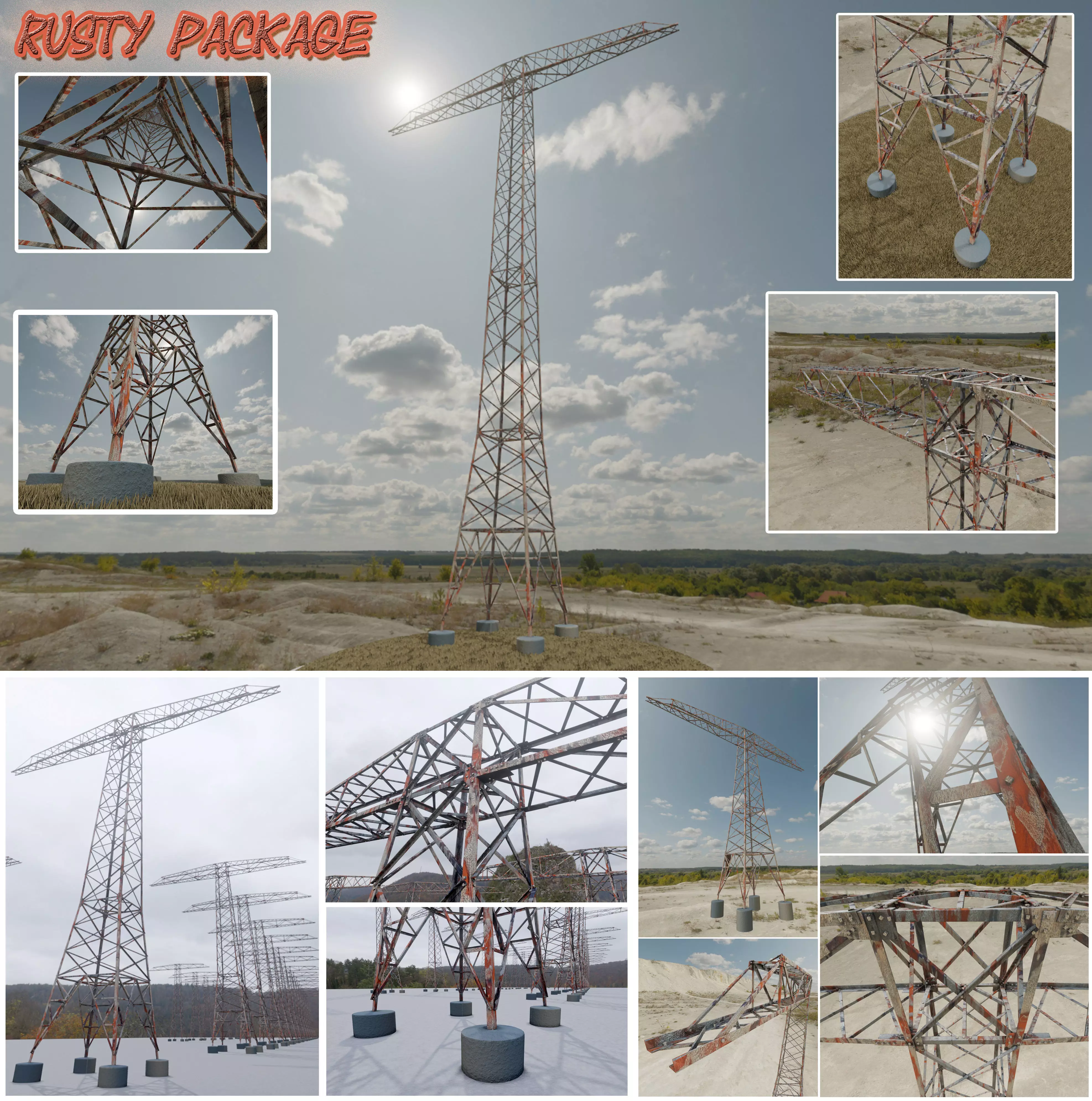 Rusty Transmission Tower Package 3D Model Collection_0