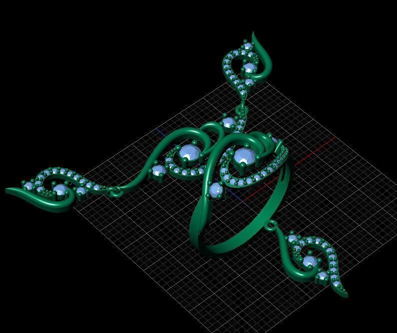 Gold Set necklace and ring with diamonds 3D print model_2