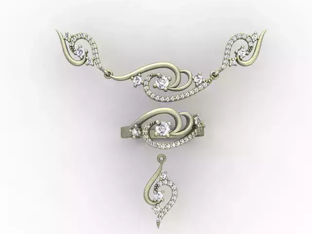 Gold Set necklace and ring with diamonds