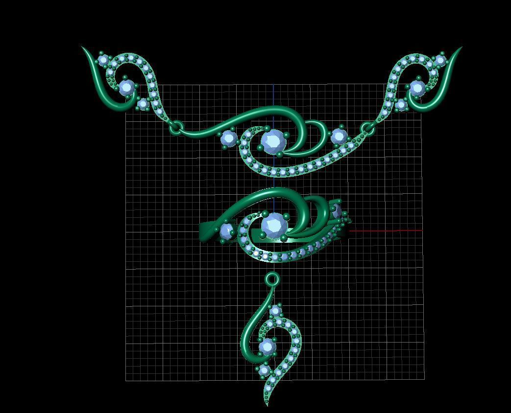 Gold Set necklace and ring with diamonds 3D print model_1