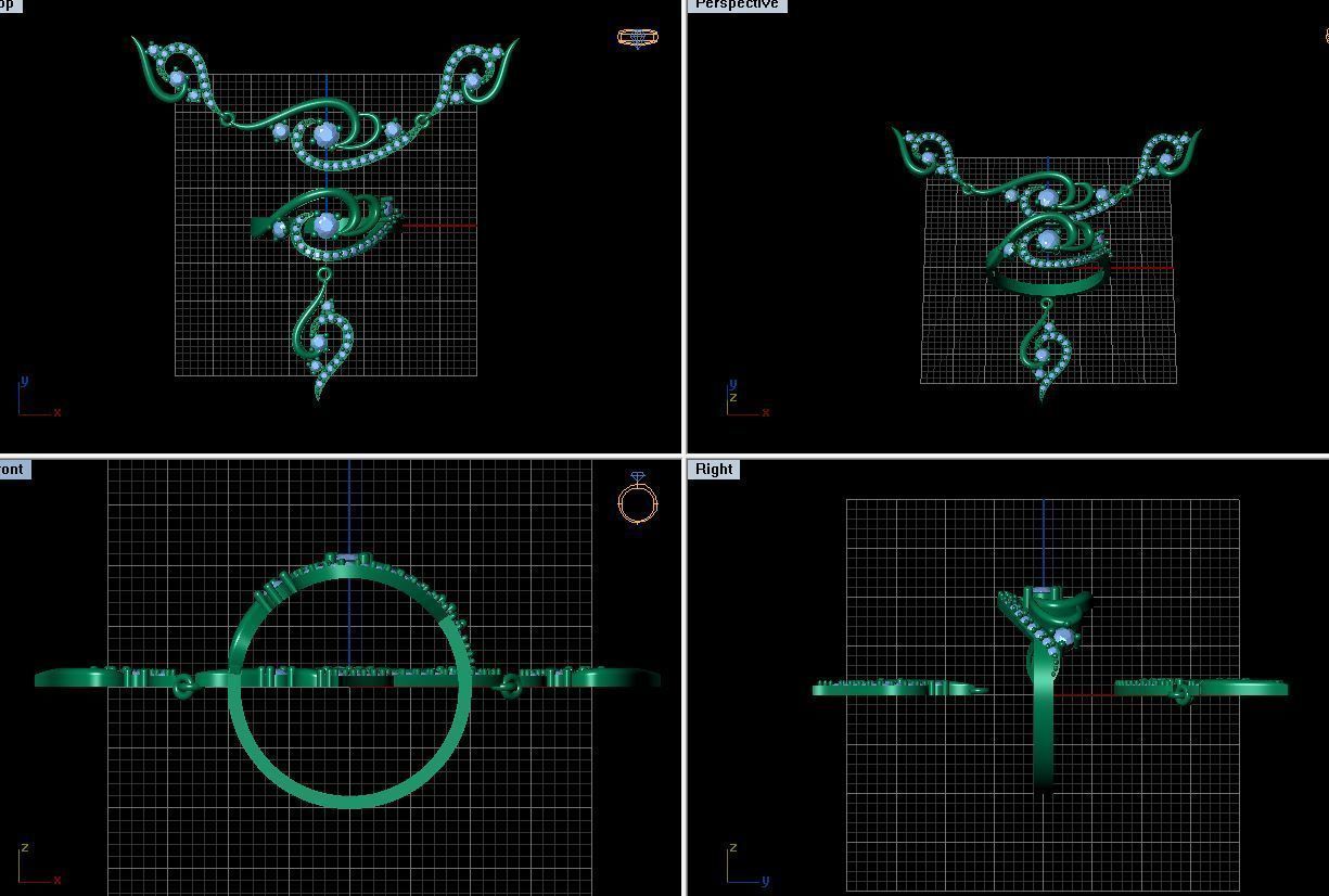 Gold Set necklace and ring with diamonds 3D print model_3