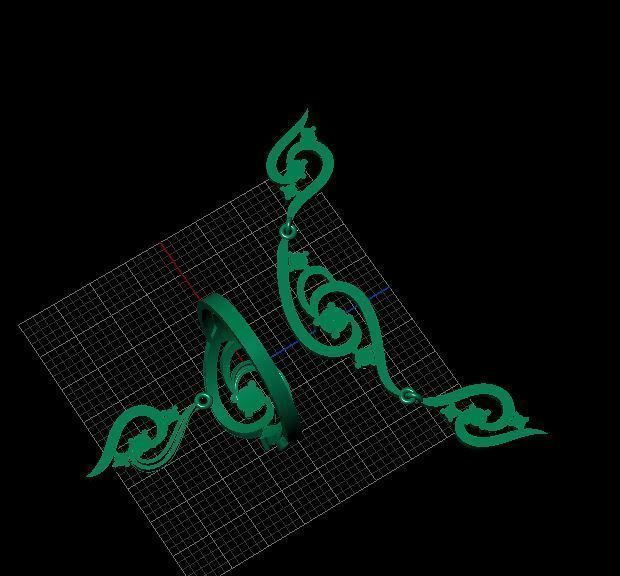 Gold Set necklace and ring with diamonds 3D print model_4