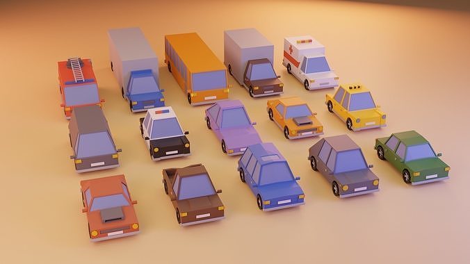 15 Cartoon Low Poly Cars Low-poly 3D model