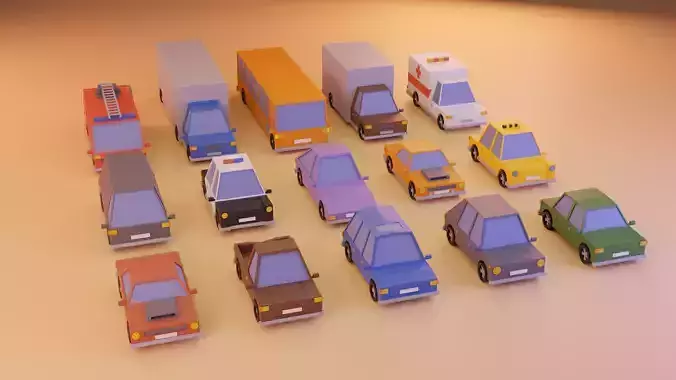 15 Cartoon Low Poly Cars
