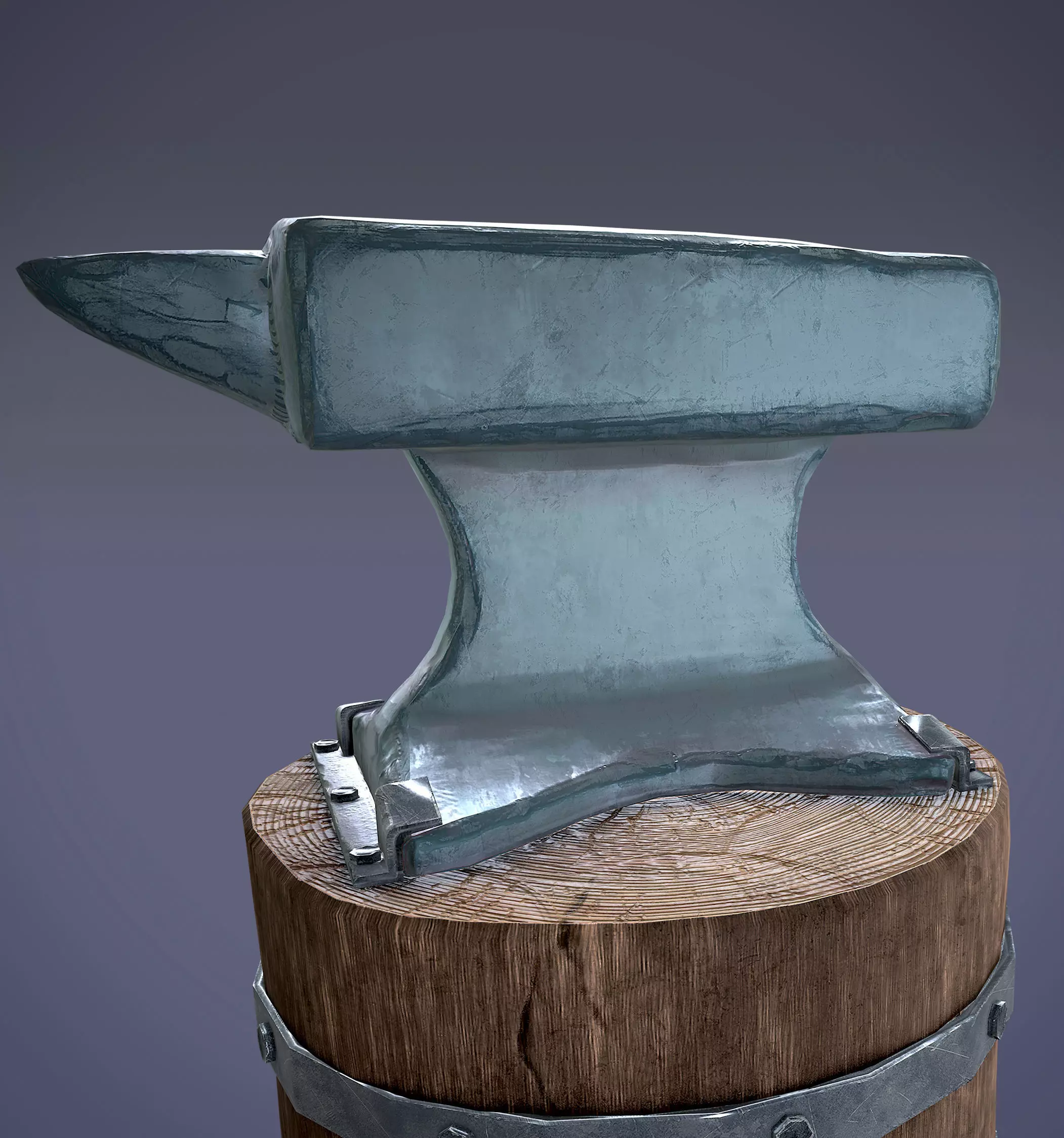 Low Poly Anvil wooden barrel with hammer Low-poly 3D model_0