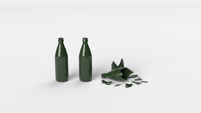 Broken and Whole Bottles Low-poly 3D model