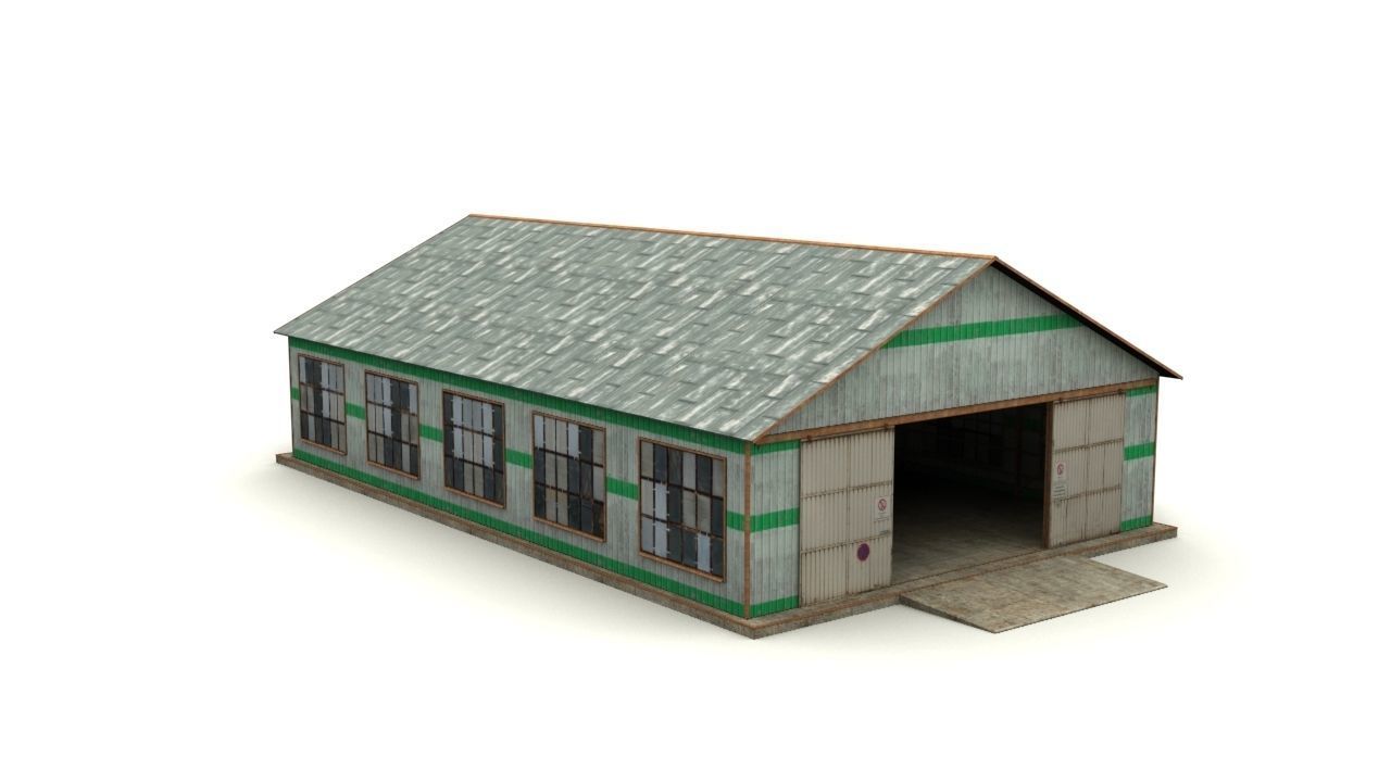 Hangar shed Low-poly 3D model_2