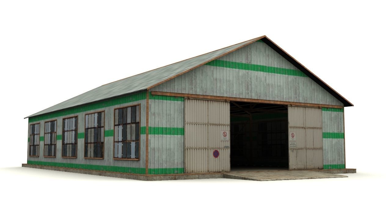 Hangar shed Low-poly 3D model_1