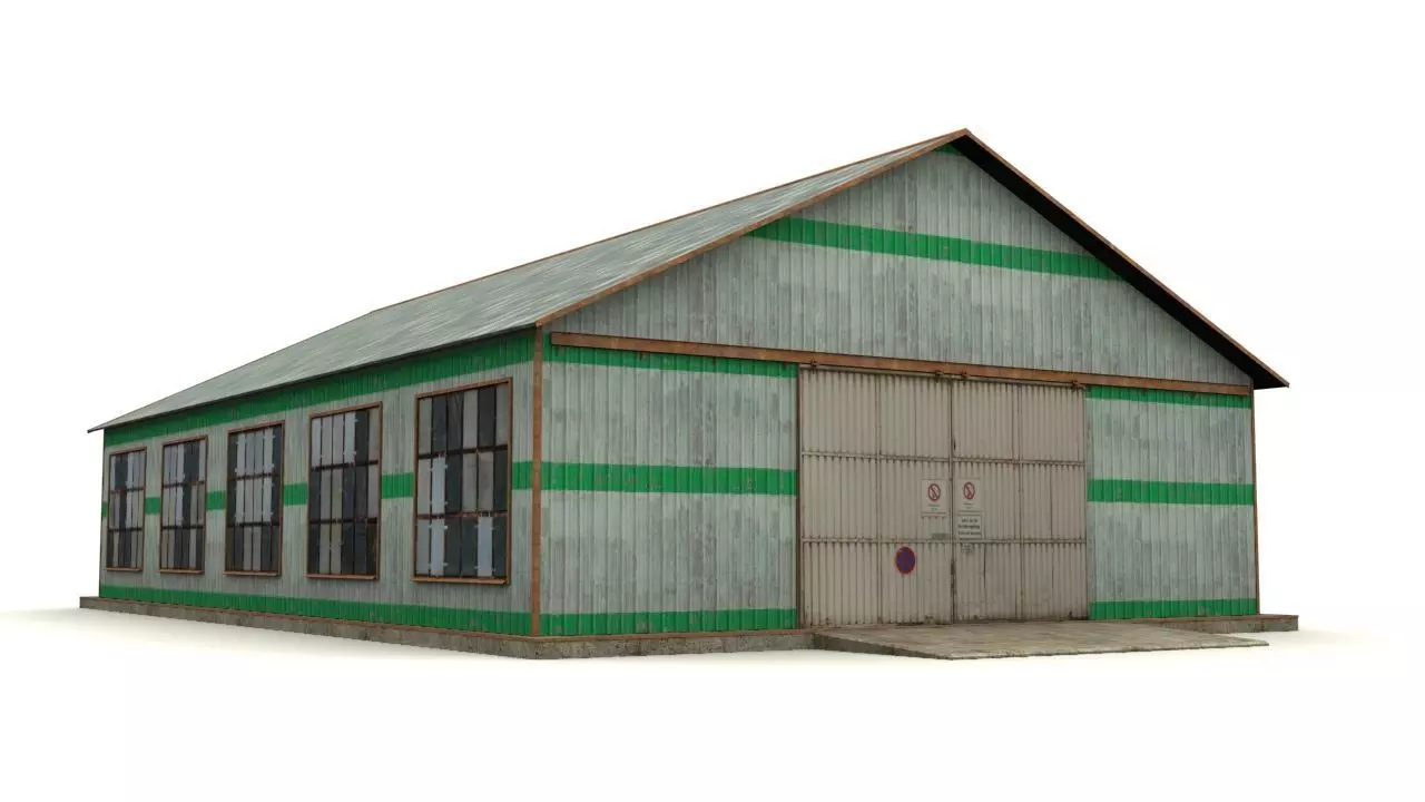 Hangar shed Low-poly 3D model_0