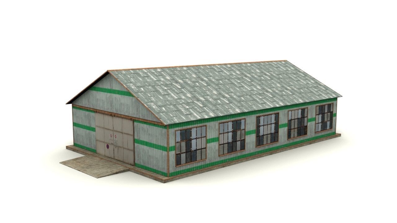 Hangar shed Low-poly 3D model_4