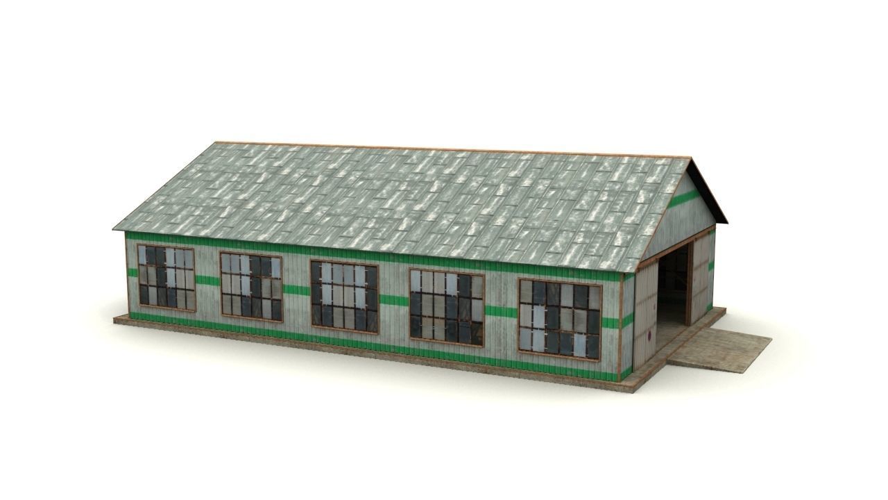 Hangar shed Low-poly 3D model_3