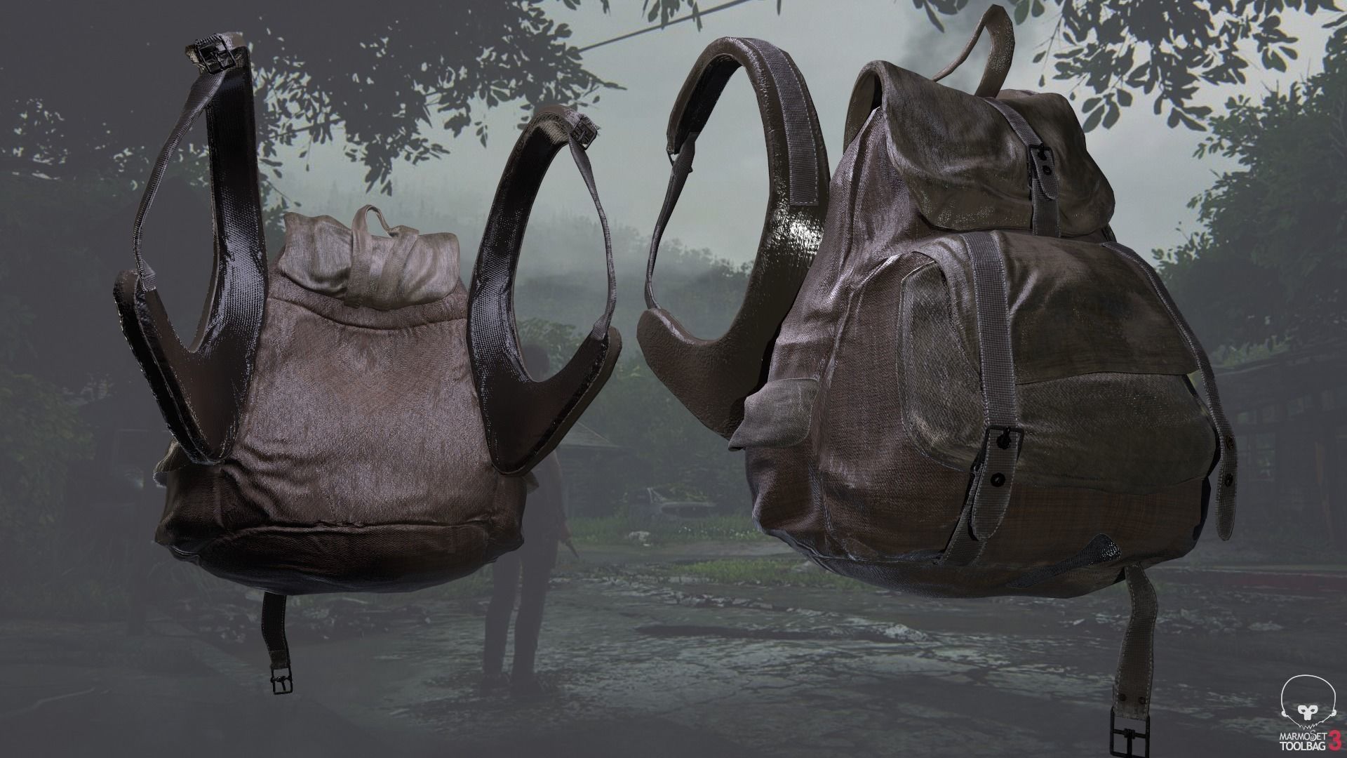 Backpack Low-poly 3D model in 3 differents ambients Low-poly 3D model_7