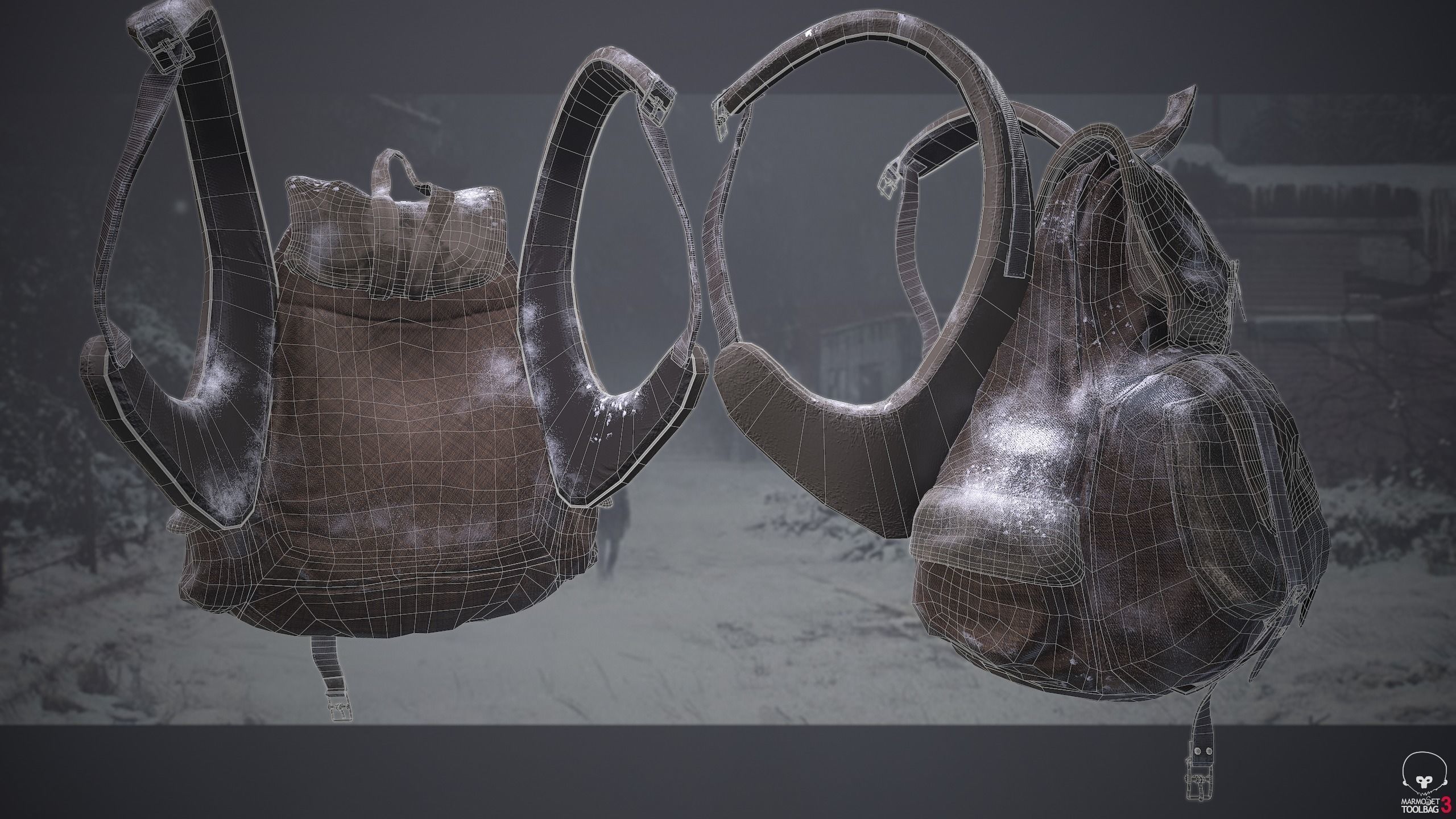 Backpack Low-poly 3D model in 3 differents ambients Low-poly 3D model_4