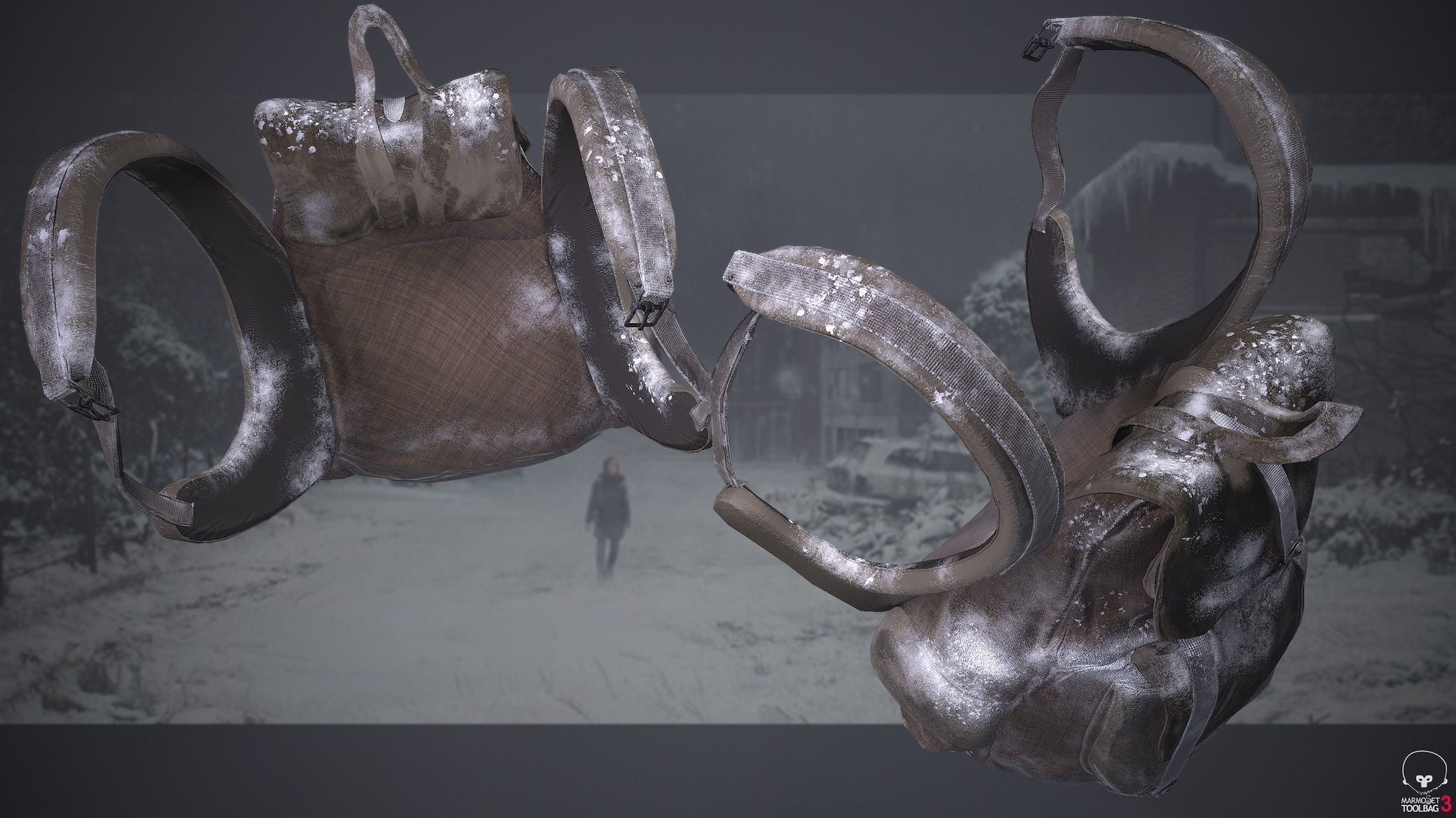 Backpack Low-poly 3D model in 3 differents ambients Low-poly 3D model_3