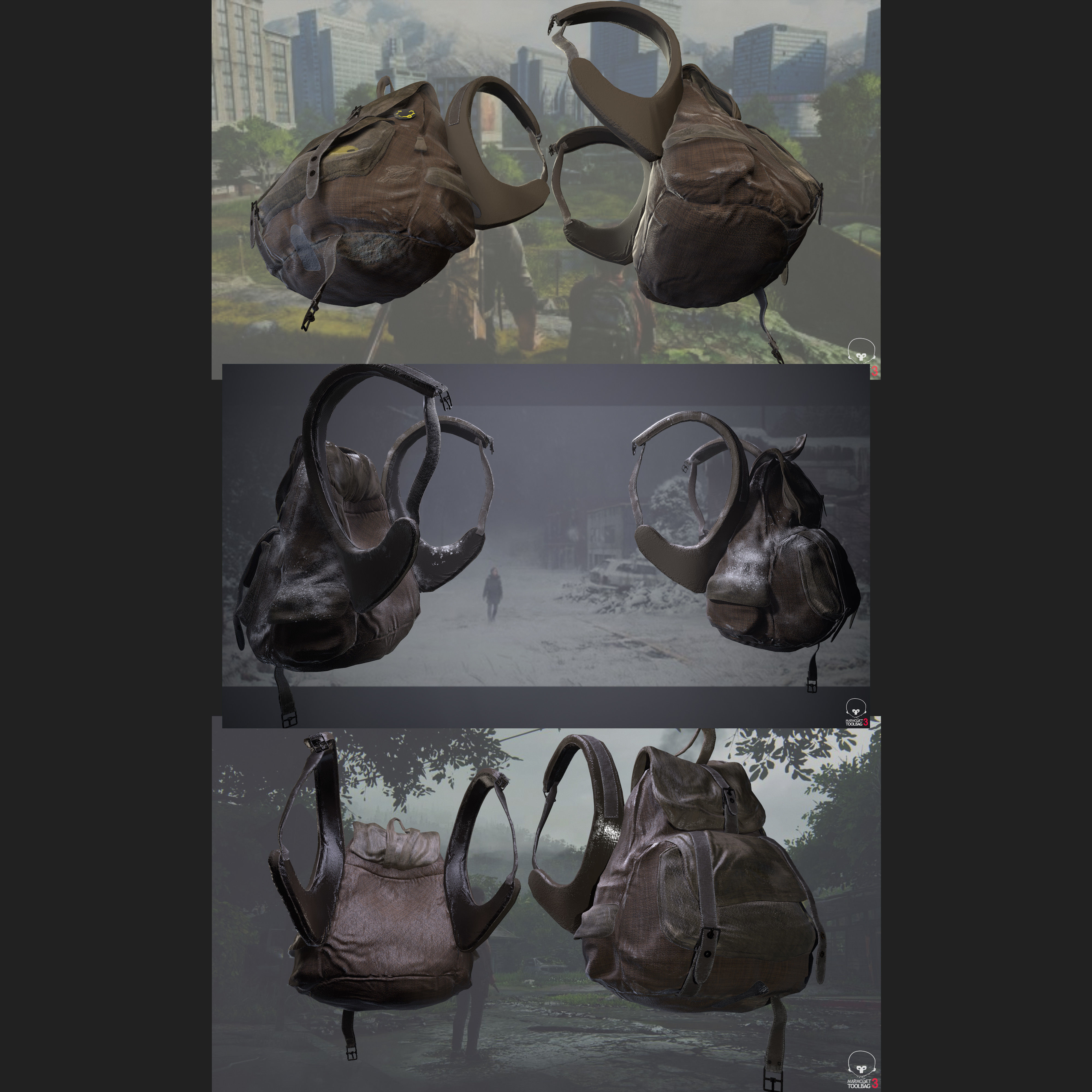 Backpack Low-poly 3D model in 3 differents ambients Low-poly 3D model_1