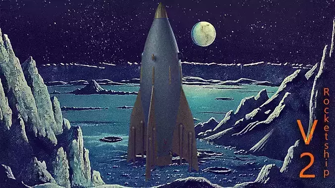 Rocketship V2 1950s style Free low-poly 3D model