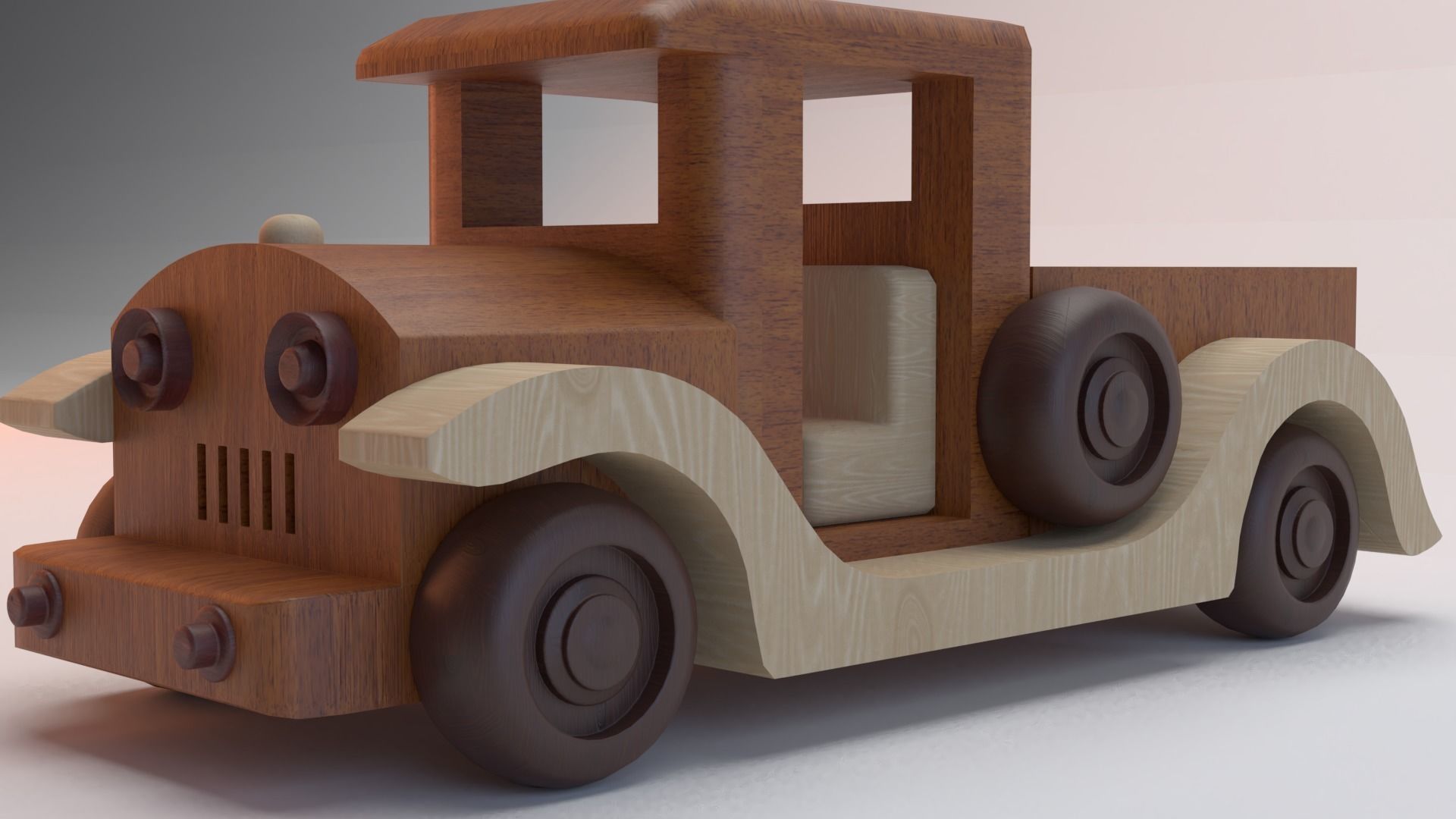 Wooden toy car 3D model_2