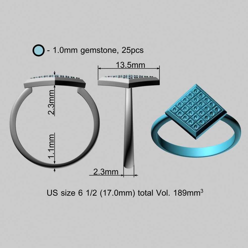 Rhodium Plated Quad Gold Ring 3D print model_19