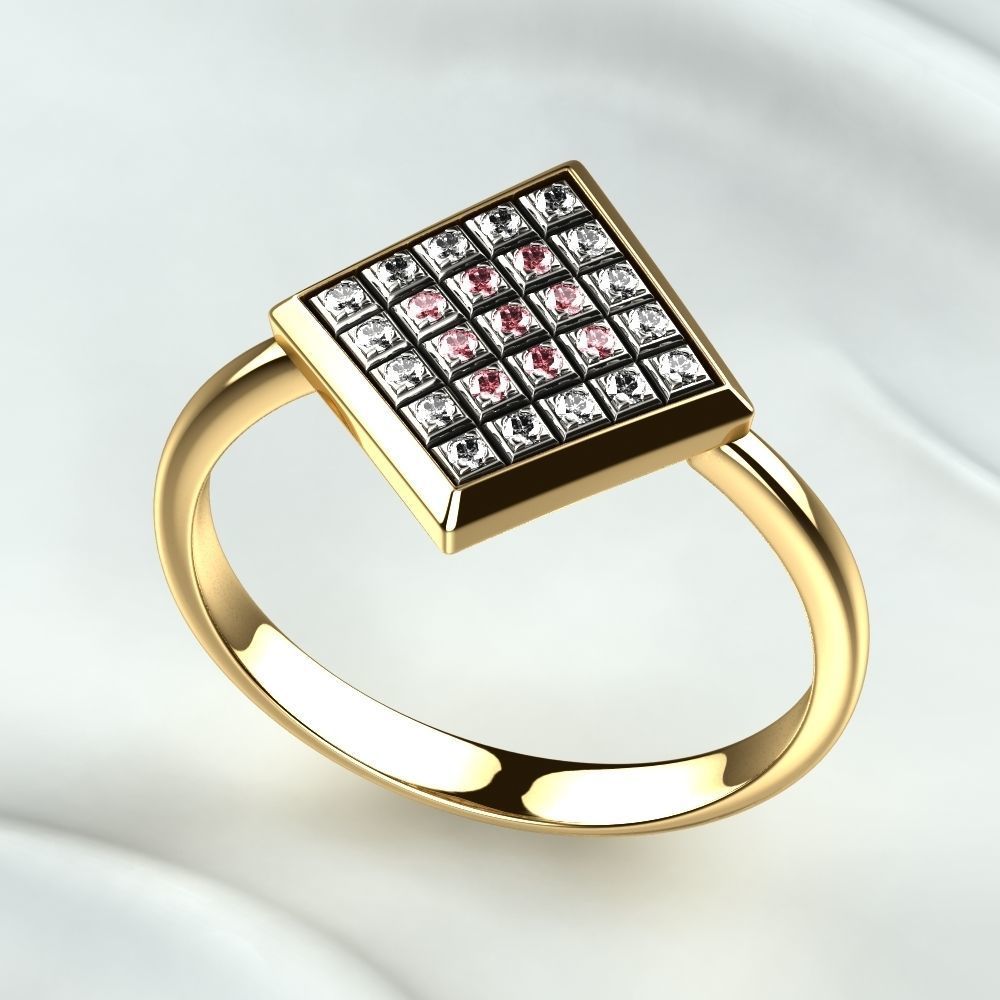 Rhodium Plated Quad Gold Ring 3D print model_9