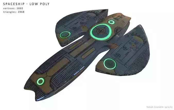 Spaceship - Low Poly with lights Low-poly 3D model