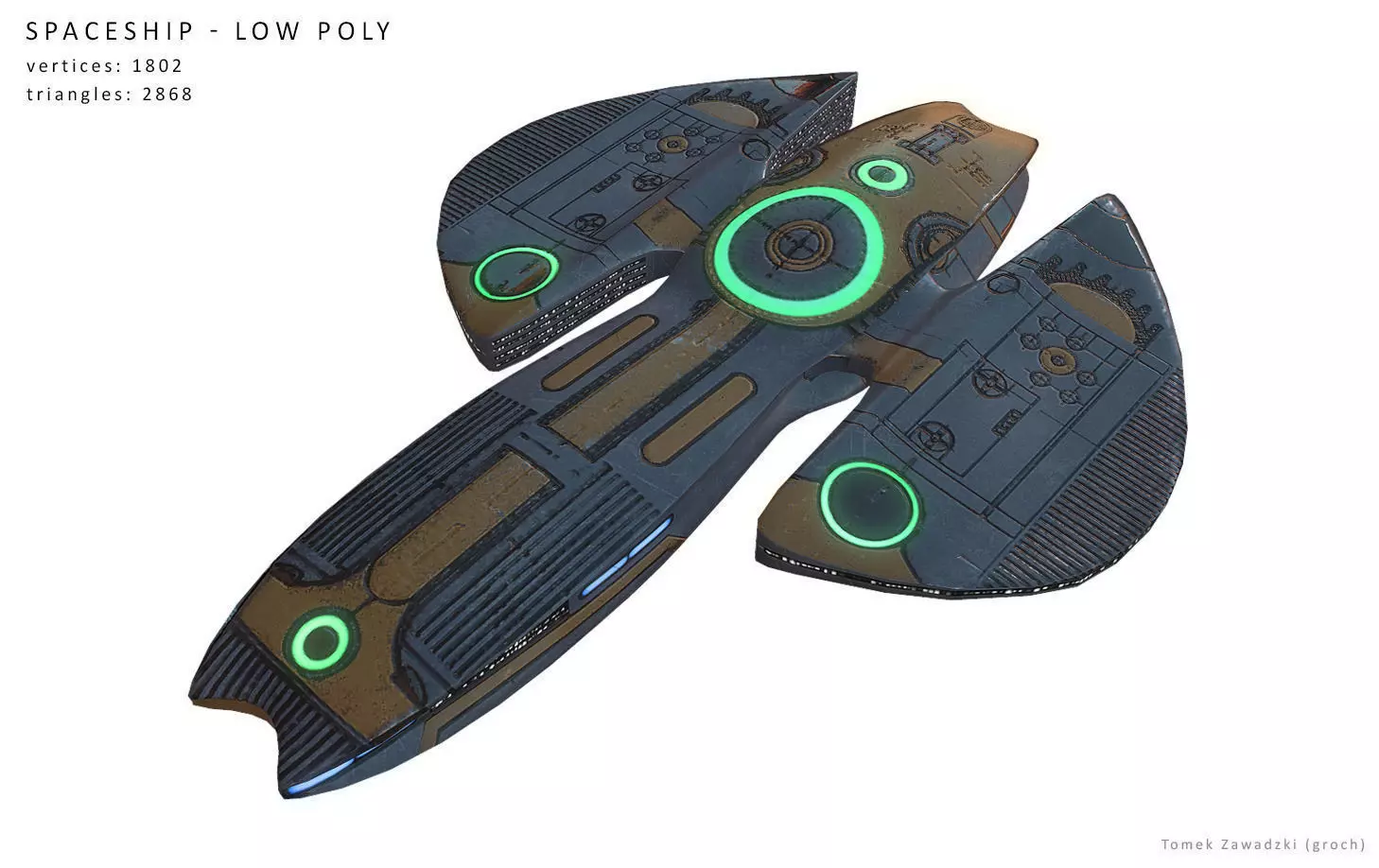 Spaceship - Low Poly with lights Low-poly 3D model