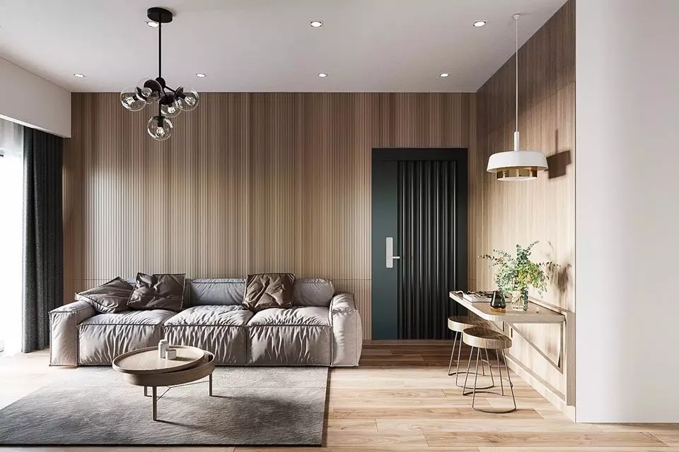 Livingroom modern living room with wood paneling Low-poly 3D model