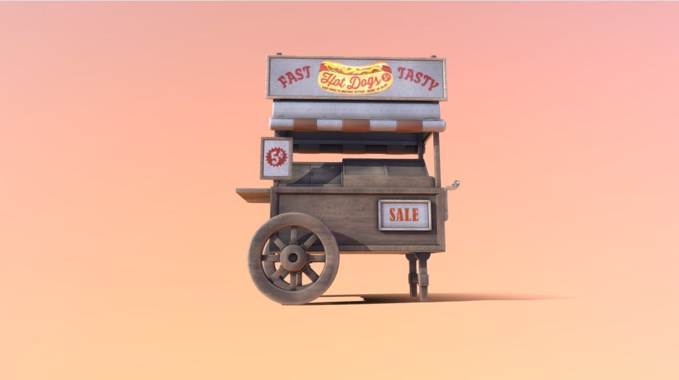 Wooden street food cart model with textures and UVs 3D model_13