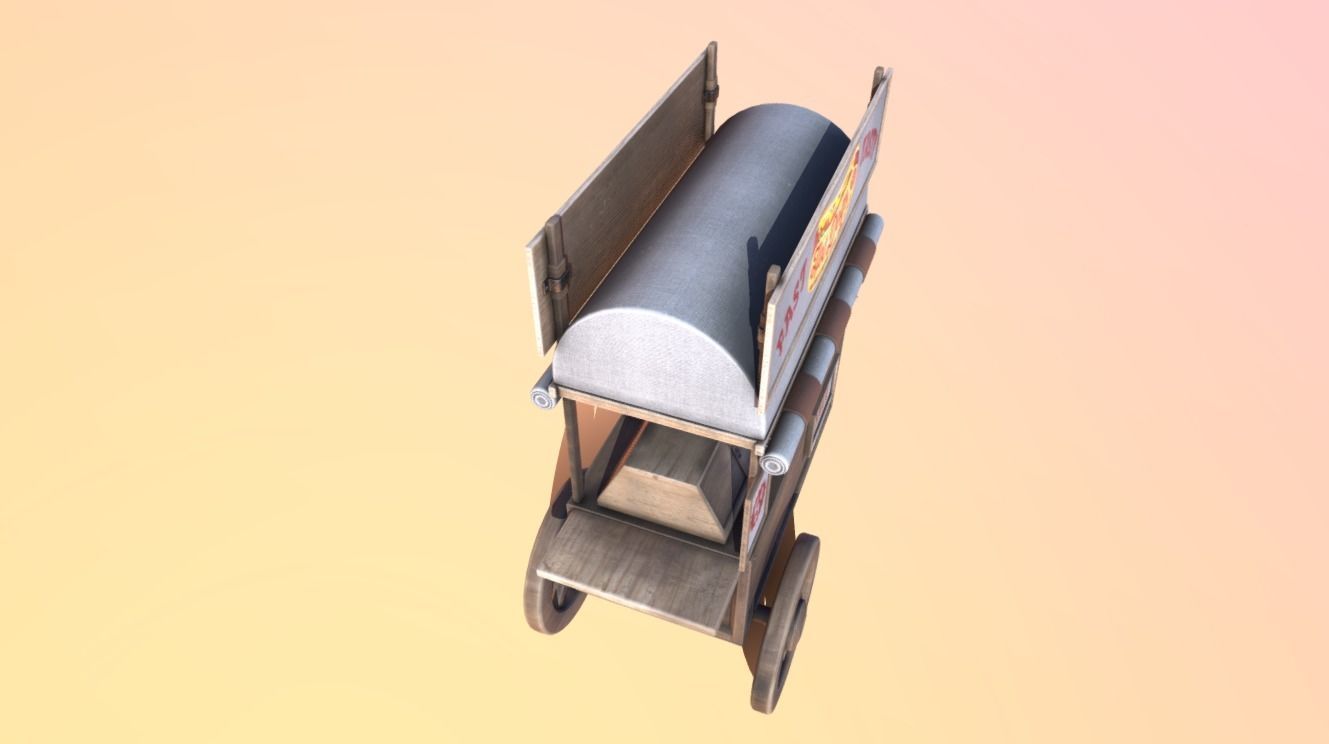 Wooden street food cart model with textures and UVs 3D model_10