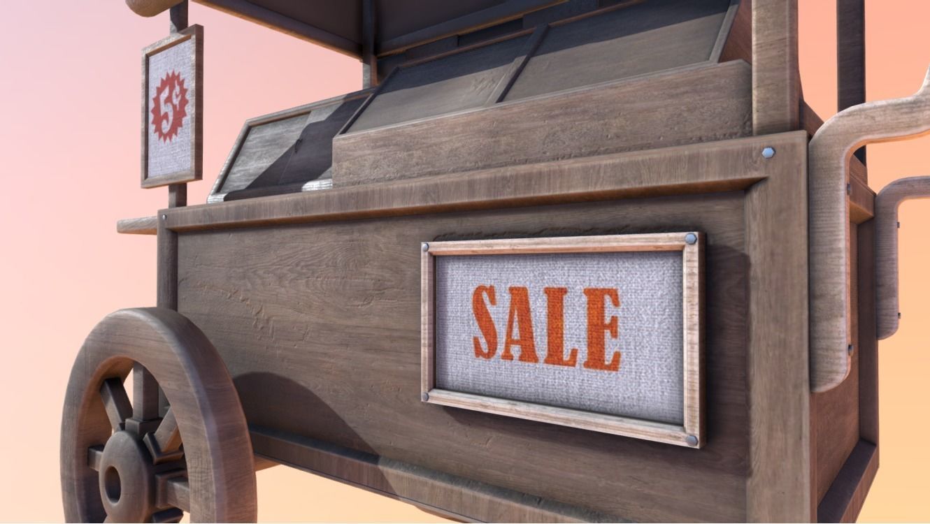Wooden street food cart model with textures and UVs 3D model_8