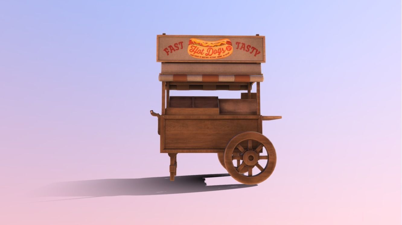 Wooden street food cart model with textures and UVs 3D model_12