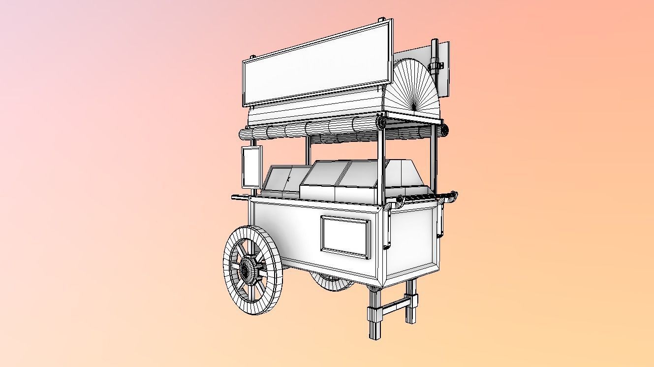 Wooden street food cart model with textures and UVs 3D model_6