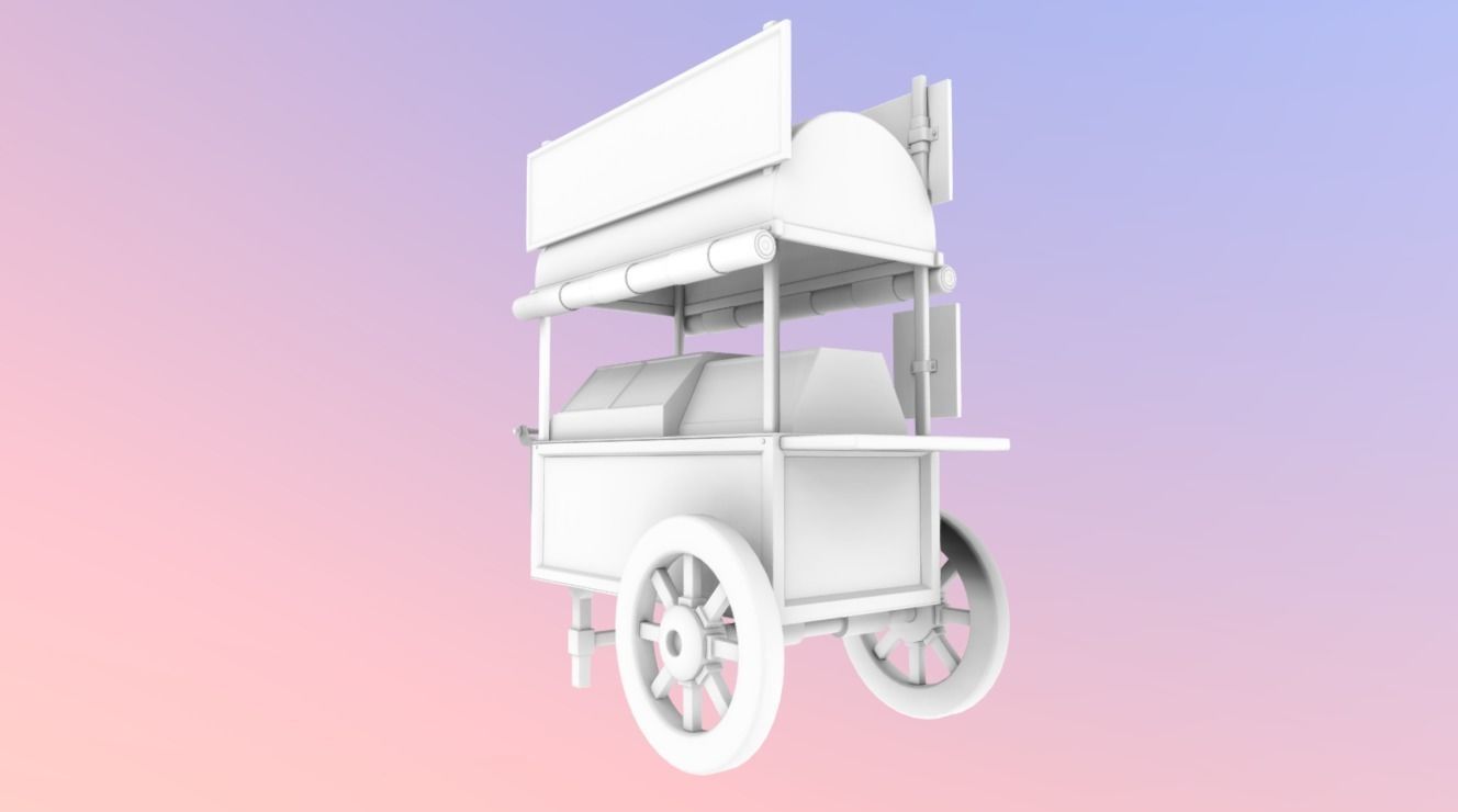 Wooden street food cart model with textures and UVs 3D model_3