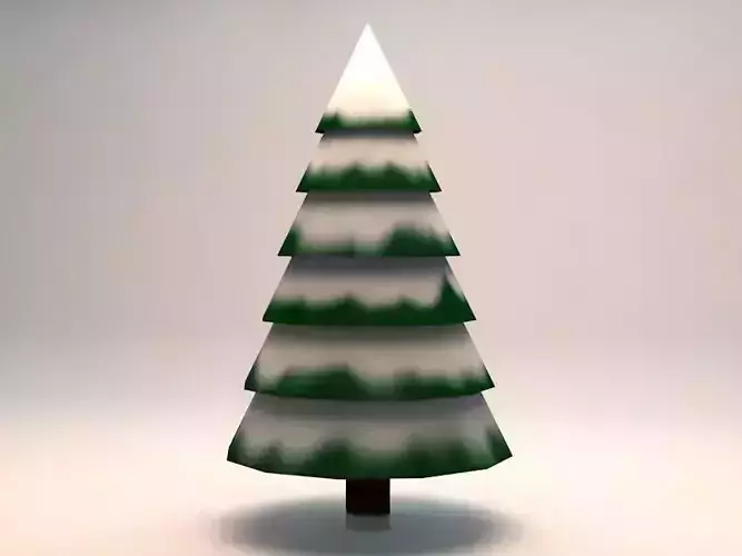 Large Snowy Pine Tree Low Poly Game Model