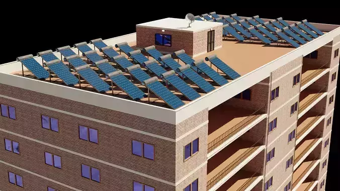 Realistic residential city building Low-poly 3D model