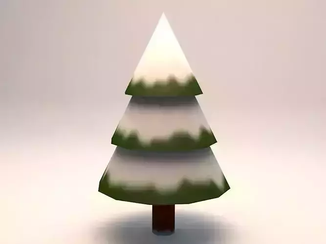 Small Snowy Pine Tree Low Poly Game Model