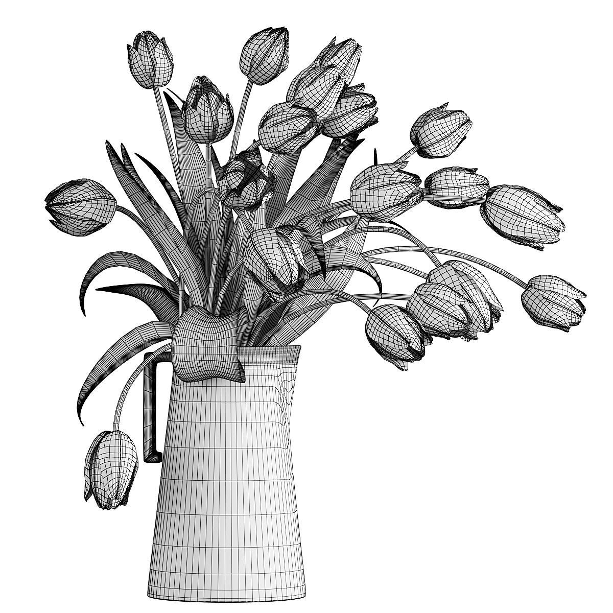 Tulips in vase 3D model_3