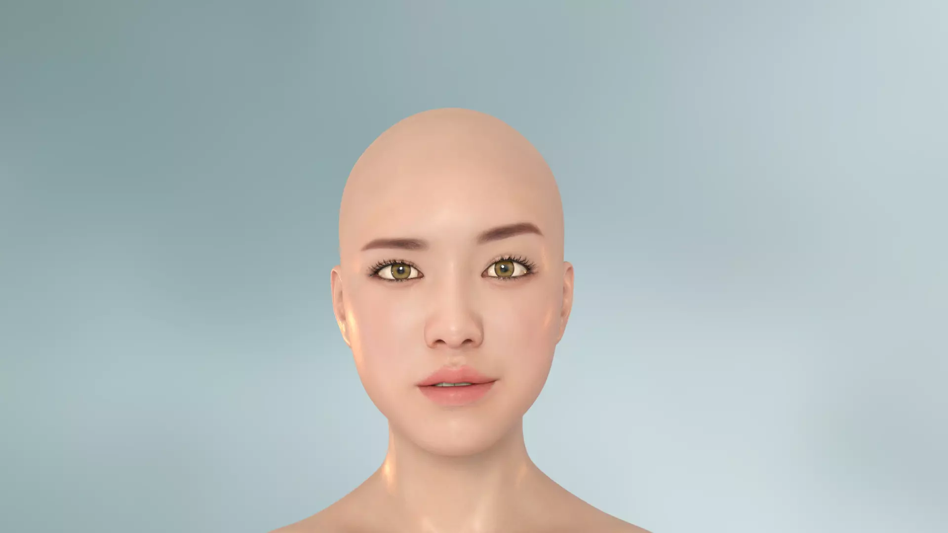 Girl Model woman with bald head 3D model_0