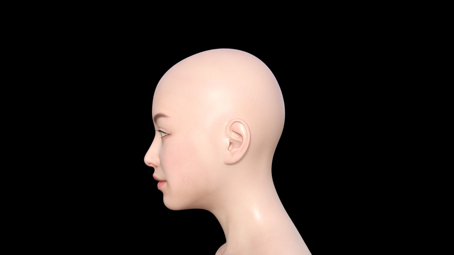 Girl Model woman with bald head 3D model_2