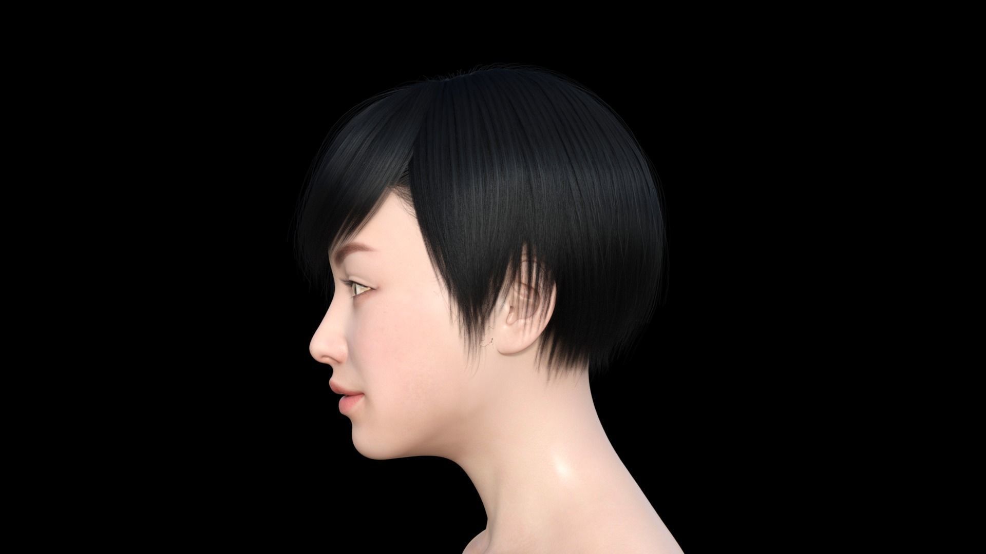 Girl Model woman with bald head 3D model_1