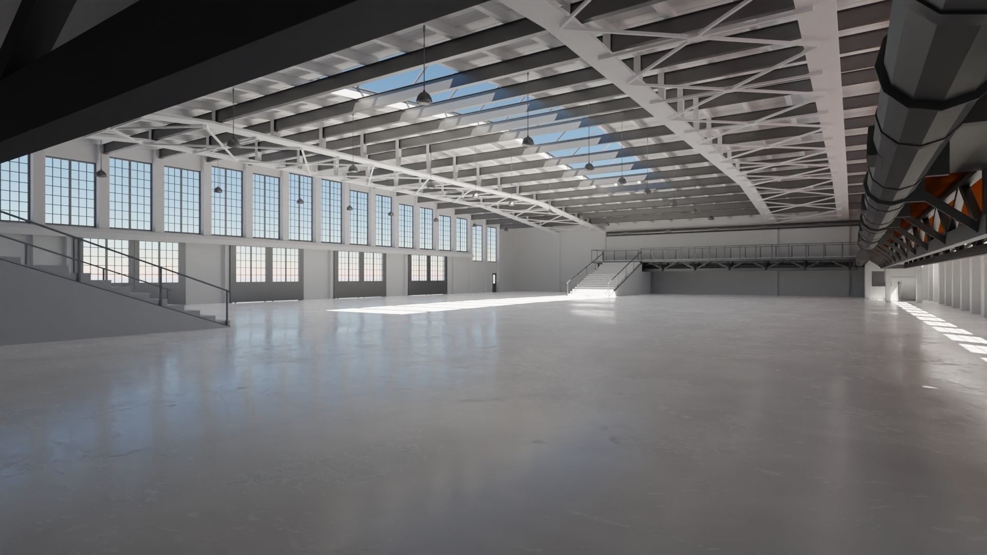 Industrial Hangar Hall Interior 5 Low-poly 3D model_6