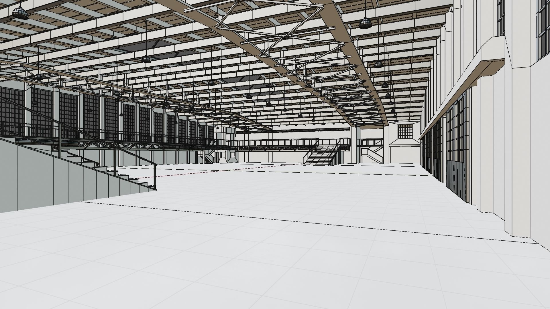 Industrial Hangar Hall Interior 5 Low-poly 3D model_13
