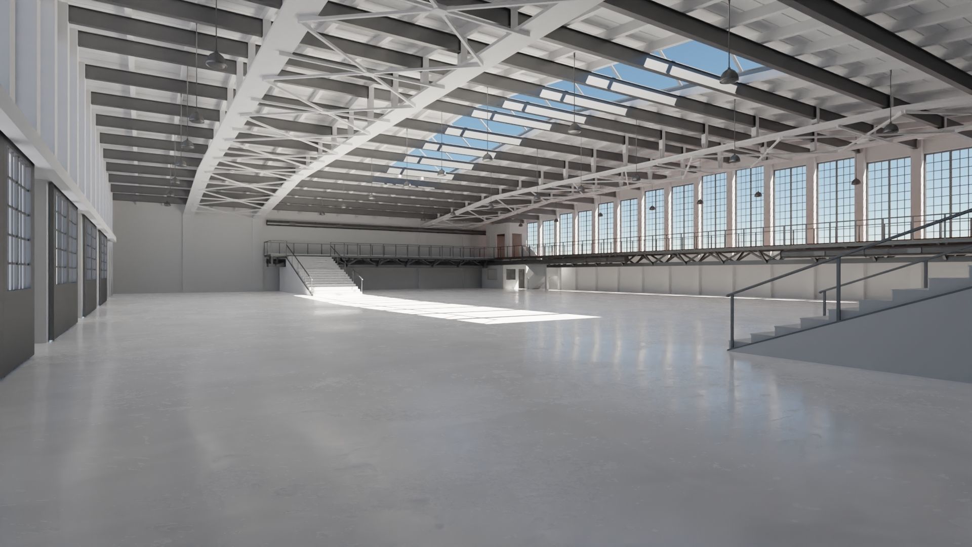 Industrial Hangar Hall Interior 5 Low-poly 3D model_4